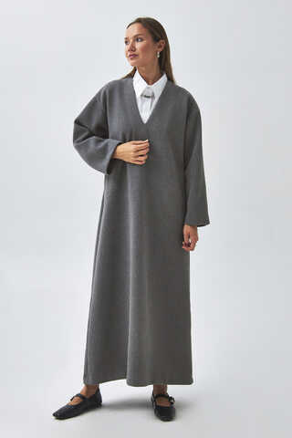 V Neck Textured Stripe Dress Anthracite - 5