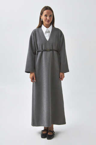 V Neck Textured Stripe Dress Anthracite - 6