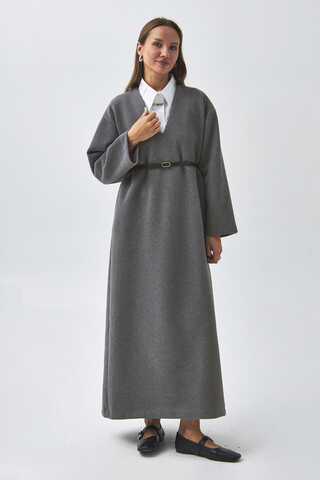 V Neck Textured Stripe Dress Anthracite - 8