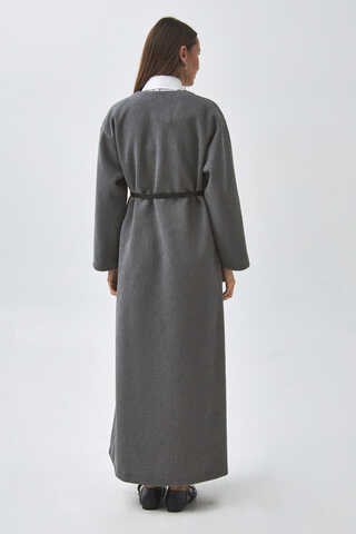 V Neck Textured Stripe Dress Anthracite - 10