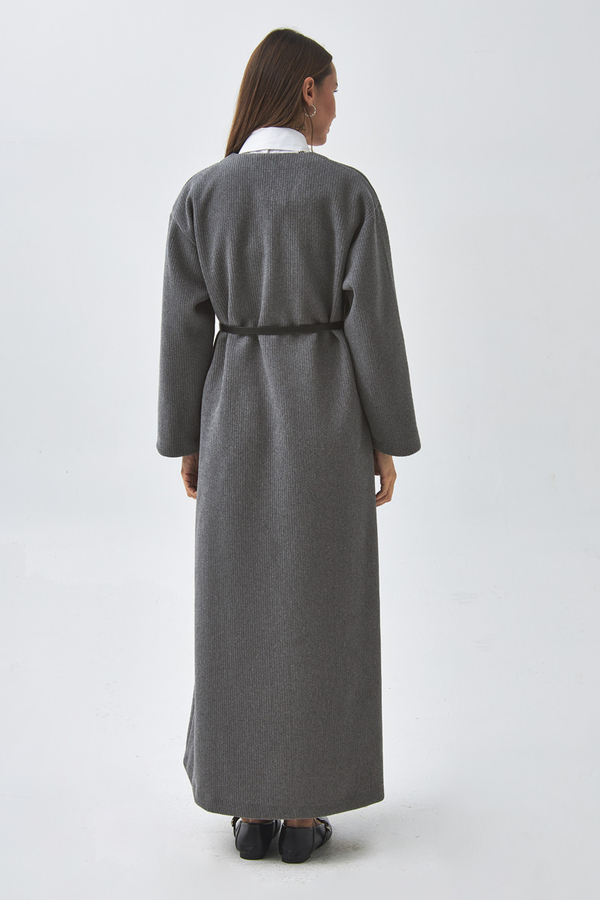 V Neck Textured Stripe Dress Anthracite - 10