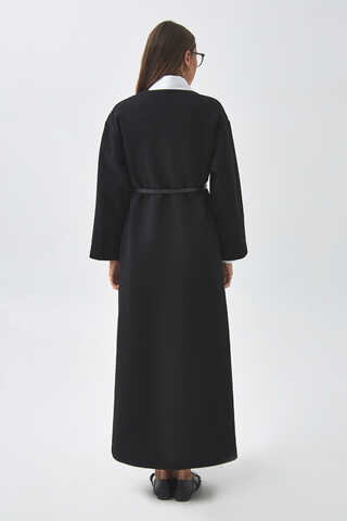 V Neck Textured Stripe Dress Black - 11