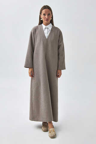 V Neck Textured Stripe Dress Mink - 2