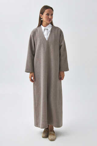 V Neck Textured Stripe Dress Mink - 3