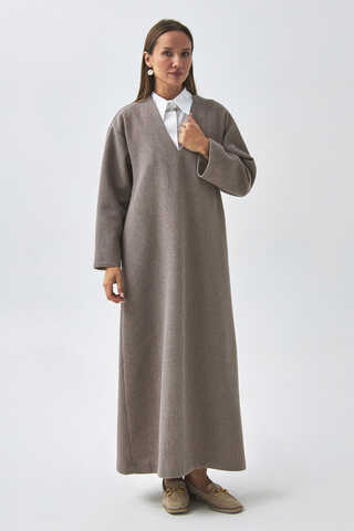 V Neck Textured Stripe Dress Mink - 4