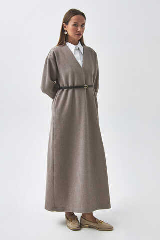 V Neck Textured Stripe Dress Mink - 7