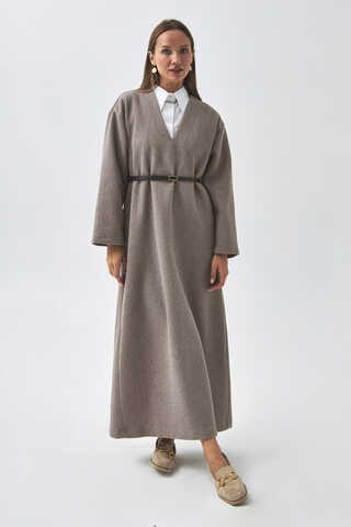 V Neck Textured Stripe Dress Mink - 1