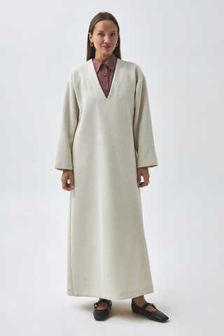 ChatGPT:  V Neck Textured Stripe Dress Ecru - 2