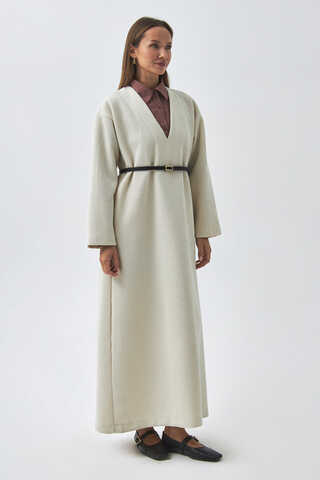 ChatGPT:  V Neck Textured Stripe Dress Ecru - 6