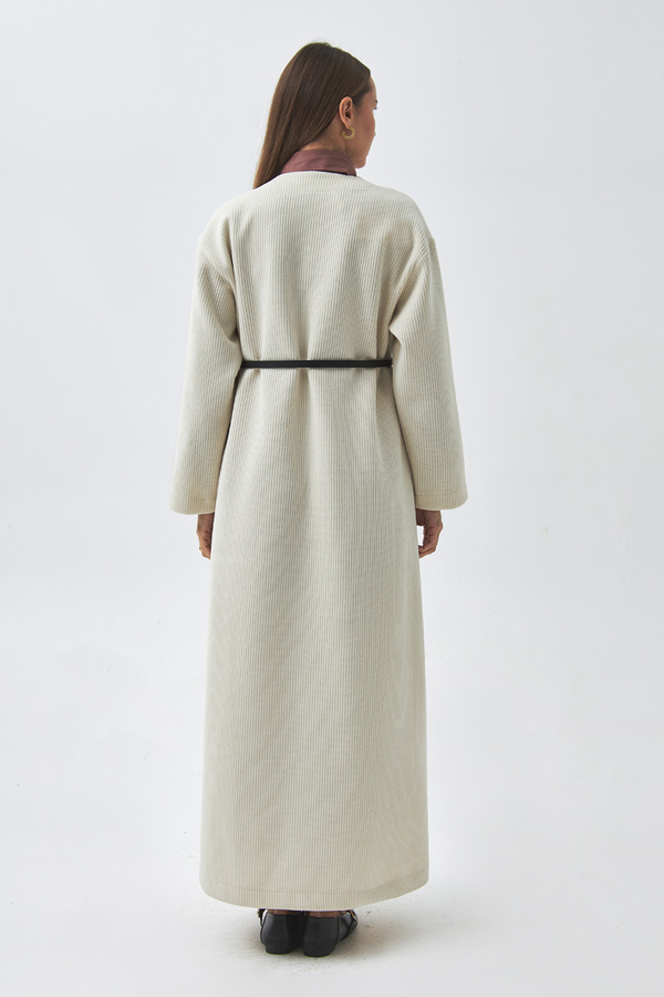 ChatGPT:  V Neck Textured Stripe Dress Ecru - 8