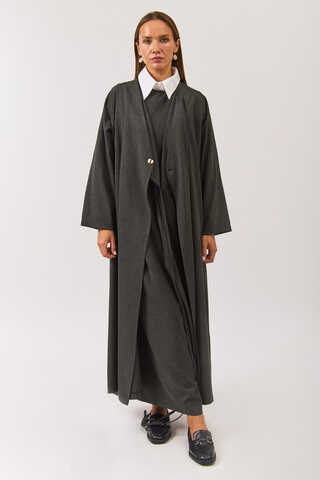 V Neck Tie Detail Abaya Anthracite (1)