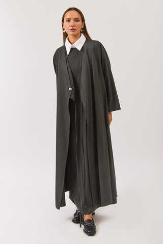 V Neck Tie Detail Abaya Anthracite - 4