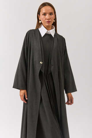 V Neck Tie Detail Abaya Anthracite