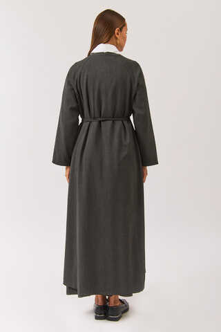 V Neck Tie Detail Abaya Anthracite - 9