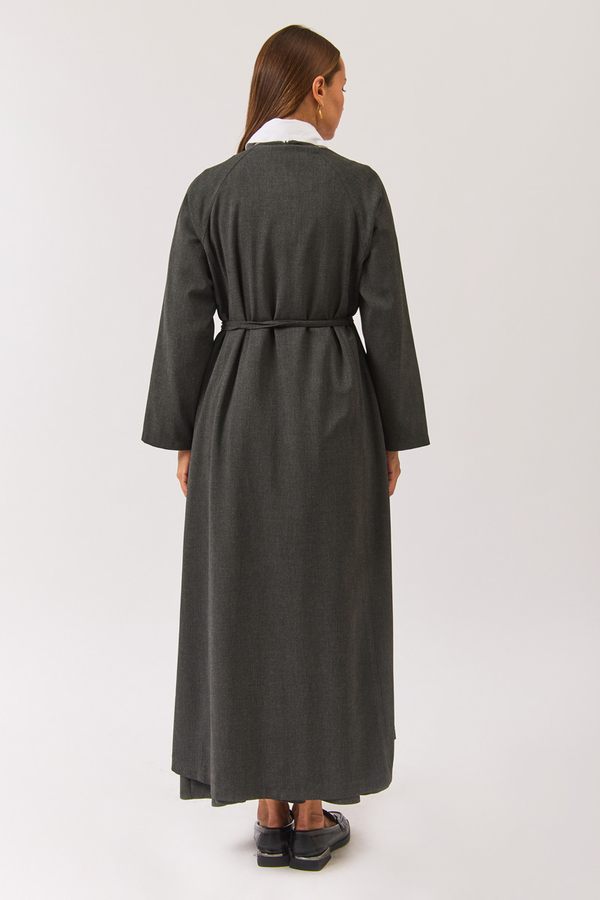 V Neck Tie Detail Abaya Anthracite - 9