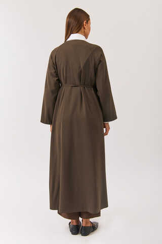 V Neck Tie Detail Abaya Brown - 10