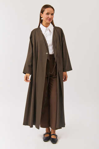 V Neck Tie Detail Abaya Brown - 8