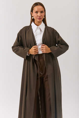 V Neck Tie Detail Abaya Brown - 9