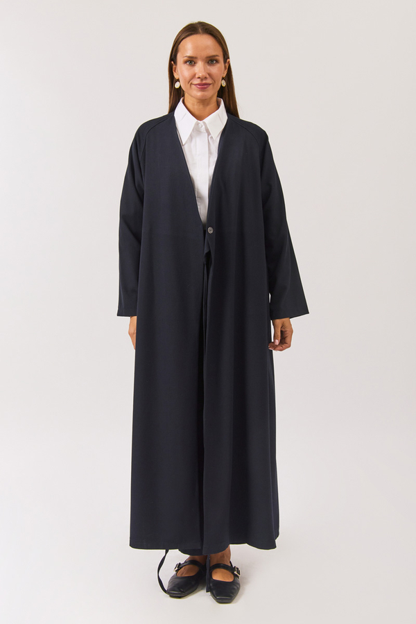 V Neck Tie Detail Abaya Dark Navy - 2