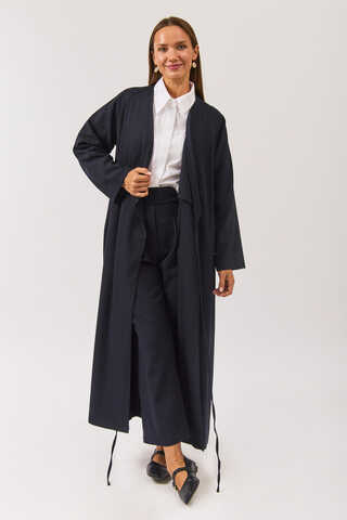 V Neck Tie Detail Abaya Dark Navy - 3