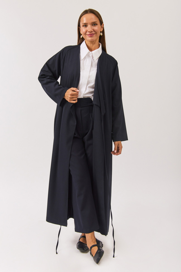 V Neck Tie Detail Abaya Dark Navy - 3