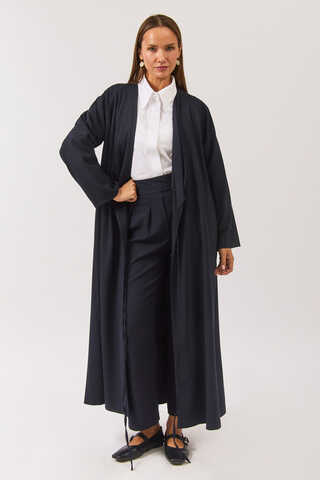 V Neck Tie Detail Abaya Dark Navy - 4