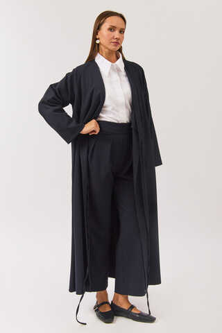 V Neck Tie Detail Abaya Dark Navy - 5
