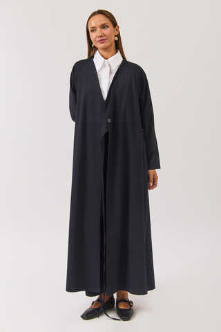 V Neck Tie Detail Abaya Dark Navy - 6