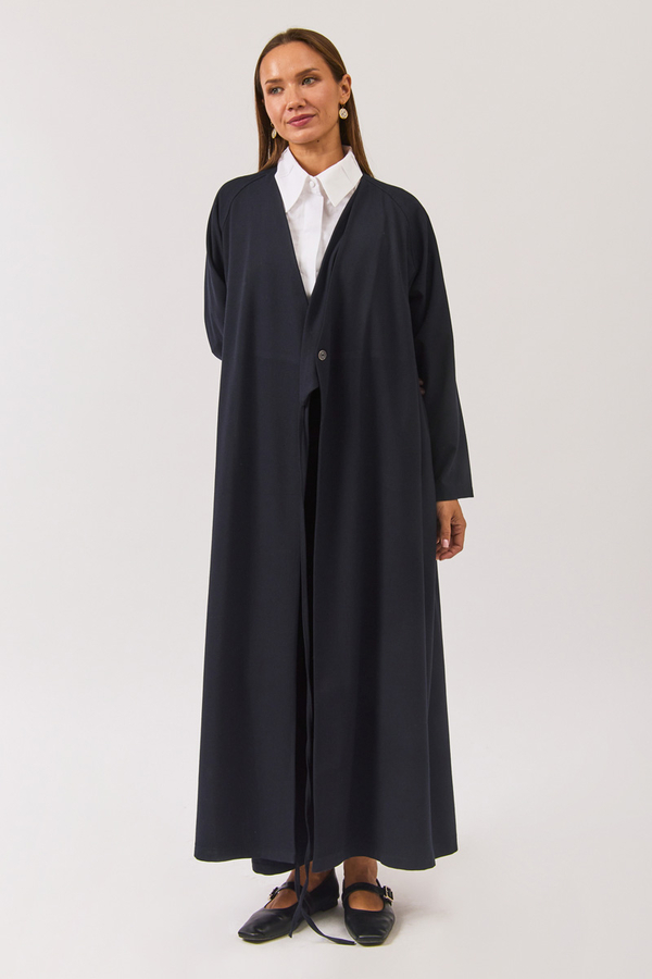 V Neck Tie Detail Abaya Dark Navy - 6