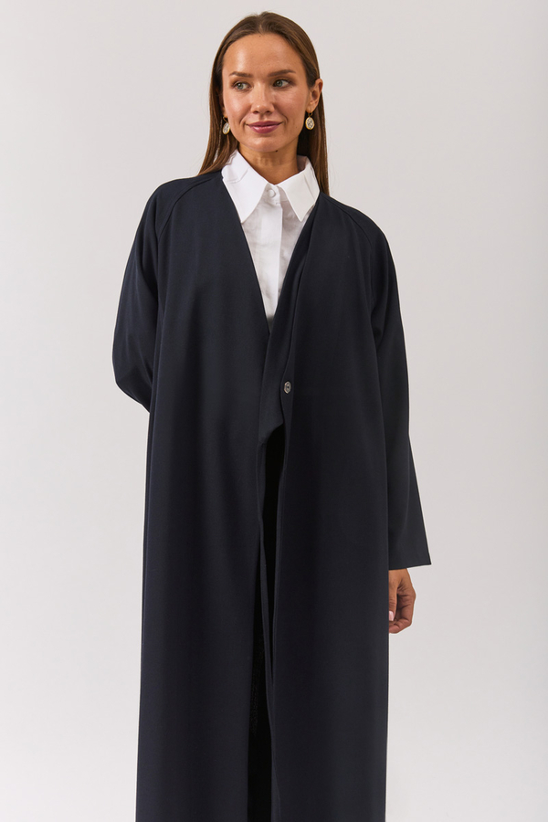 V Neck Tie Detail Abaya Dark Navy - 7