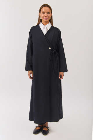 V Neck Tie Detail Abaya Dark Navy - 8