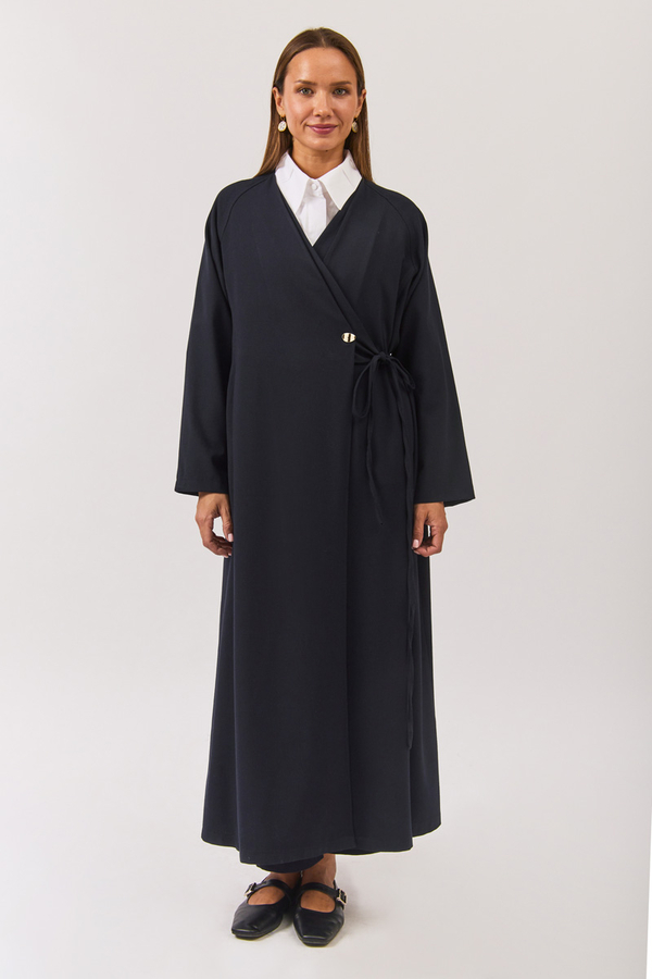 V Neck Tie Detail Abaya Dark Navy - 8