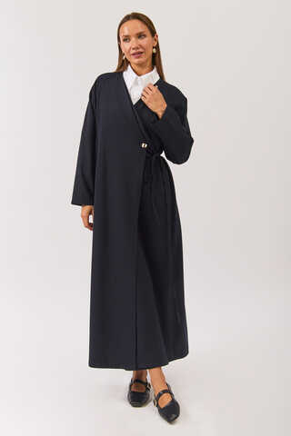 V Neck Tie Detail Abaya Dark Navy - 10