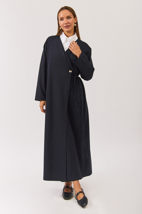 V Neck Tie Detail Abaya Dark Navy - 10