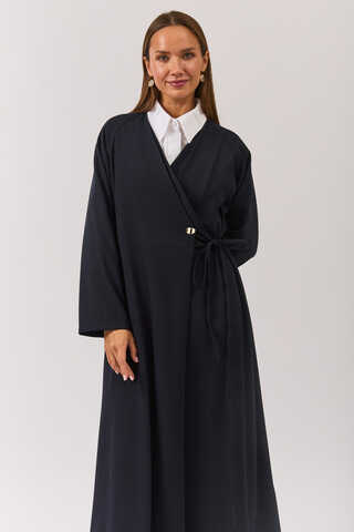V Neck Tie Detail Abaya Dark Navy - 11