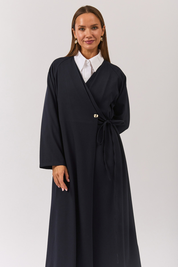 V Neck Tie Detail Abaya Dark Navy - 11