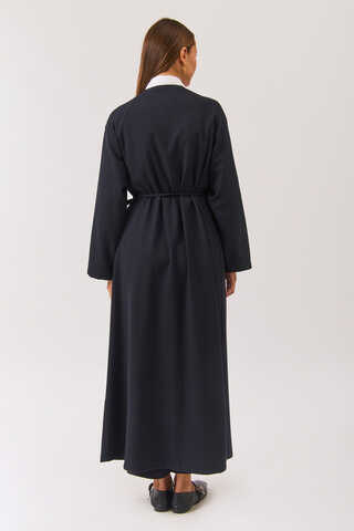 V Neck Tie Detail Abaya Dark Navy - 12