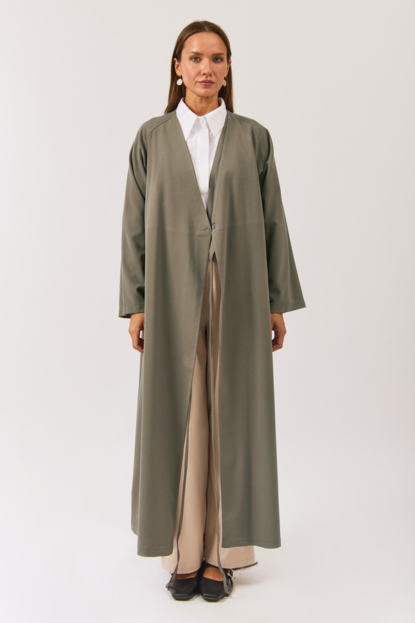 V Neck Tie Detail Abaya Sage Green 