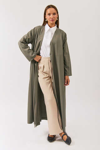 V Neck Tie Detail Abaya Sage Green - 4