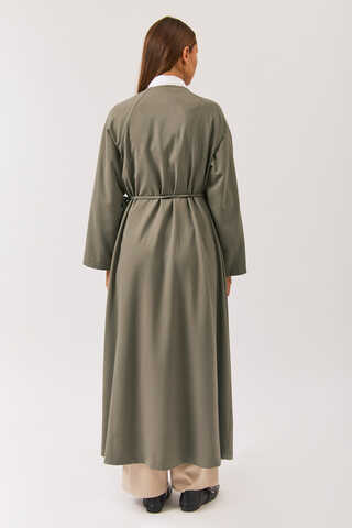 V Neck Tie Detail Abaya Sage Green - 9
