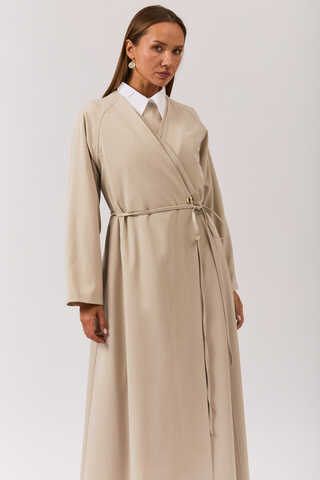 V Neck Tie Detail Abaya Stone - 7