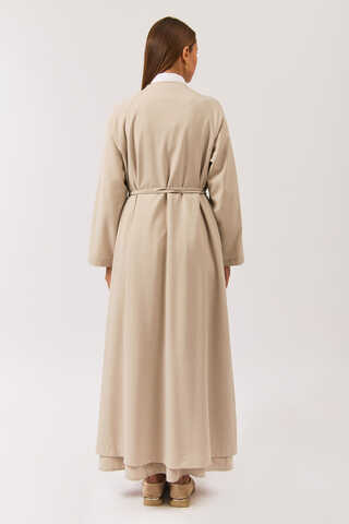 V Neck Tie Detail Abaya Stone - 8