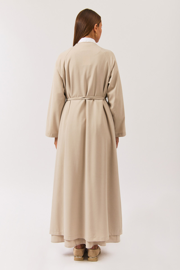 V Neck Tie Detail Abaya Stone - 8