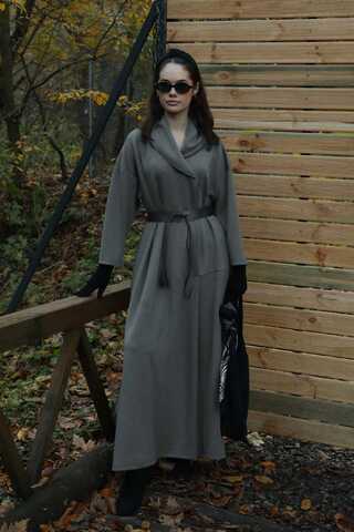 V Şal Yaka Modal Elbise Antrasit - 1
