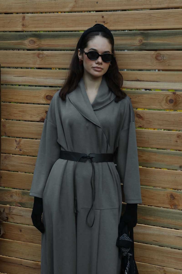 V Şal Yaka Modal Elbise Antrasit - 2