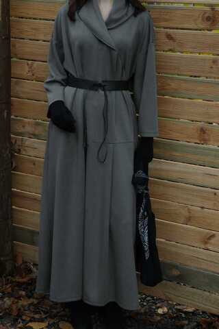 V Şal Yaka Modal Elbise Antrasit - 6