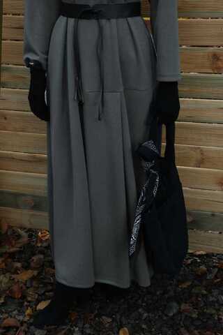 V Şal Yaka Modal Elbise Antrasit - 8