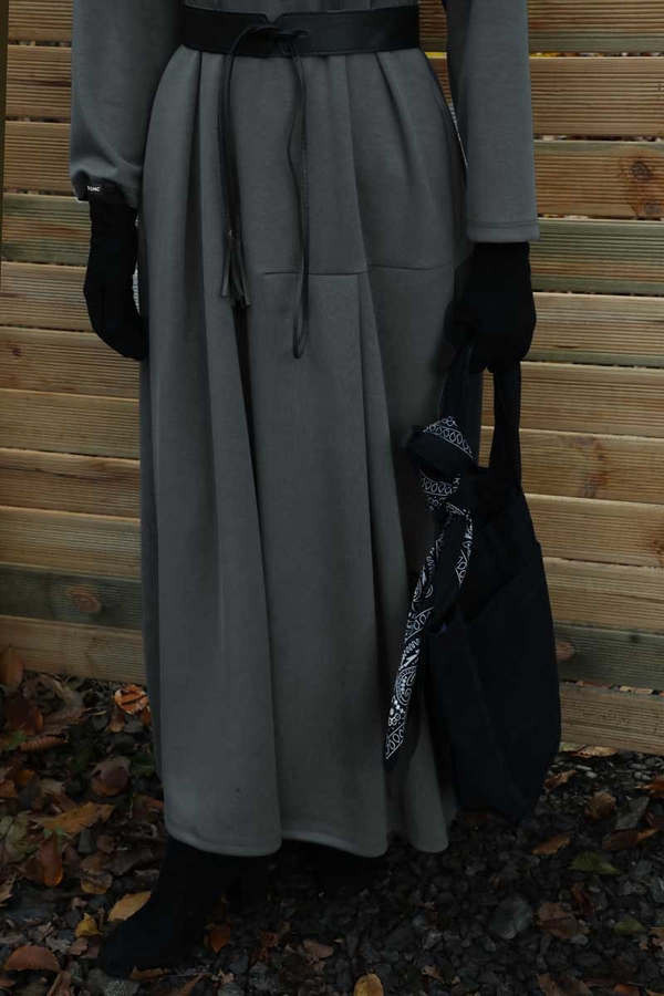 V Şal Yaka Modal Elbise Antrasit - 8