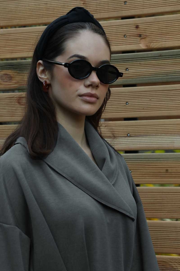 V Şal Yaka Modal Elbise Antrasit - 4