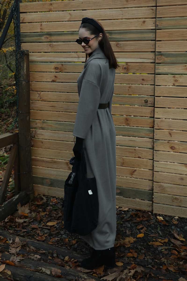 V Şal Yaka Modal Elbise Antrasit - 10